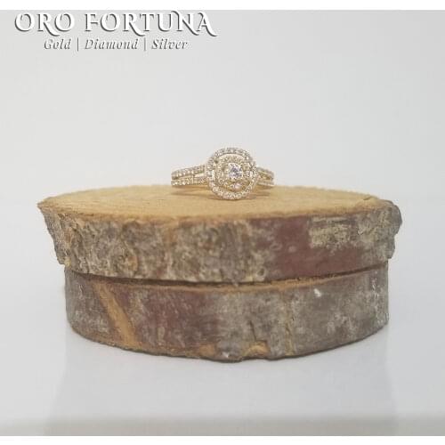 21K Gold Double Halo Small Stone Solitaire Engagement Ring Gift for Each Fine Trendy Diamond Minimalistic Zircon Wedding Band