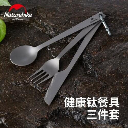 3pcs/set Naturehike Titanium Camping Travel Cutlery Knife Fork Spoon tableware