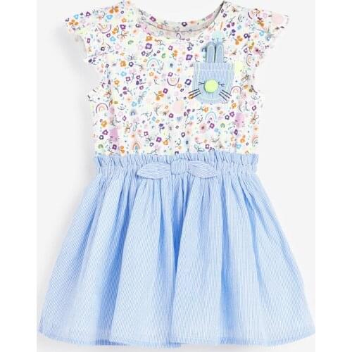 Bambino 2021 Summer Blue Floral Dress2-9Years Baby Girl Dress Childrens Clothing Costumes for Kids Girls Fancy Dress of Child