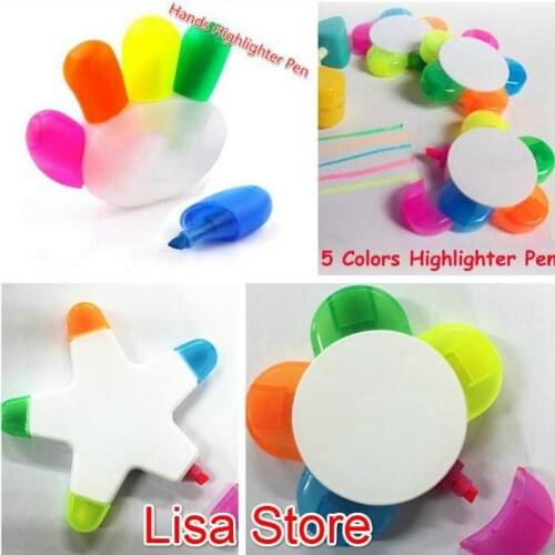 Free Ship 20pcs Star Flower Hand Shape 5 colors Highlighter Pen Luminous Pens Novel Star Pen ASSORTED COLORS Cable Winder