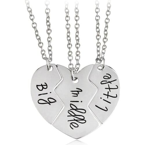 Free shipping Best Friends Three piece Stitching Love Heart Pendants Necklace Little Middle Big Sisters Necklace For Women Gift