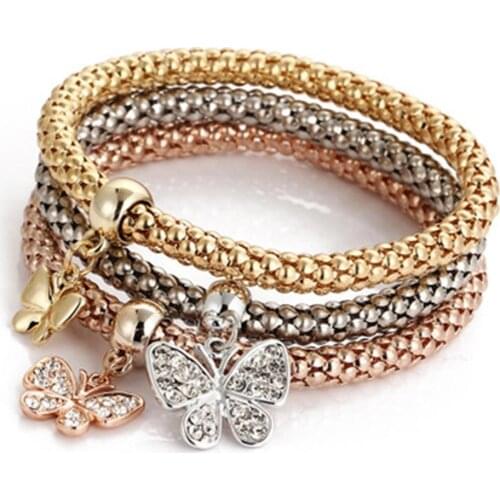 BJ012 Han Zhishang alloy three-color suit elastic popcorn corn chain butterfly pendant bracelet female various styles