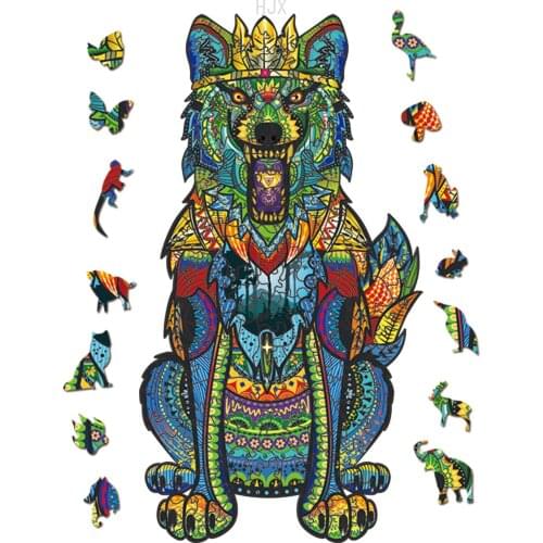 Wood Toys Wolf King Art Picture Jigsaw Puzzle for Kids Animal Wooden Puzzles Learning Educational Toy Boys Girls Children Adults