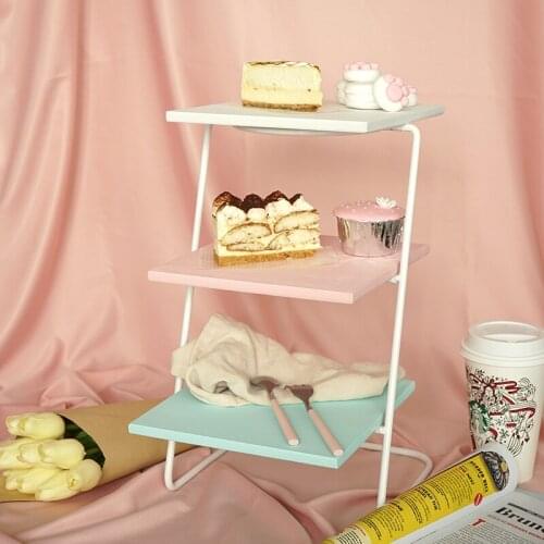 Painting Wood Cupcake Holder Display Stand 3 Lay Afternoon Tea Plate Dessert Frame Cake Decorating Tools Blue Pink White