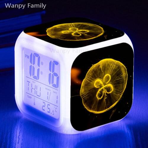 Colours Jellyfish Alarm Clock 7 Color Glowing Multifunction Digital Alarm Clock LED Big screen Snooze Function Electronic Clock