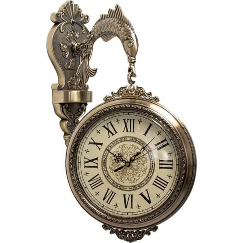 American and European Style Affordable Luxury Style Lucky Carp Double-Sided Wall Clock Living Room Dining Room Corridor Aisle