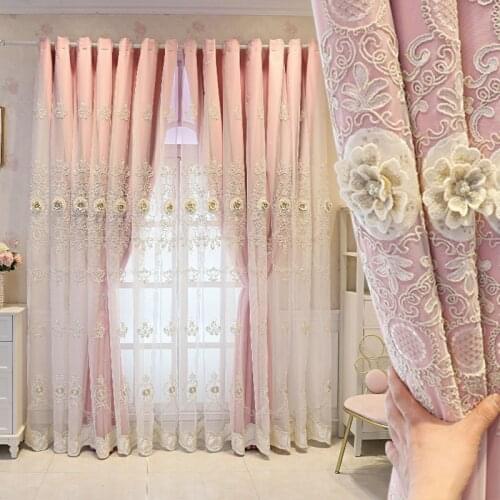 European Luxury Double-layer Embossed Embroidered Pearl Curtains Single-layer Luxury Lace Tulle Curtain Custom For Living Room4
