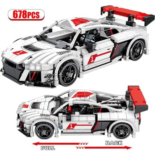 City Technical MOC Pull Back Mechanical Classic Cars Racing Vehicle Model Building Blocks Creator Sports Car Bricks Toys