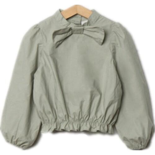 4 to 14 years old children and girls solid color big bow cotton casual long sleeve tops kids fashion spring tops