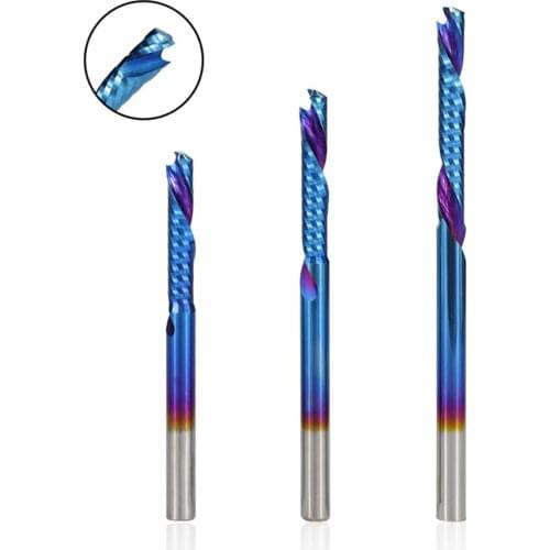 3.175mm shank up down cutter single flute carbide end mill blue nano coated