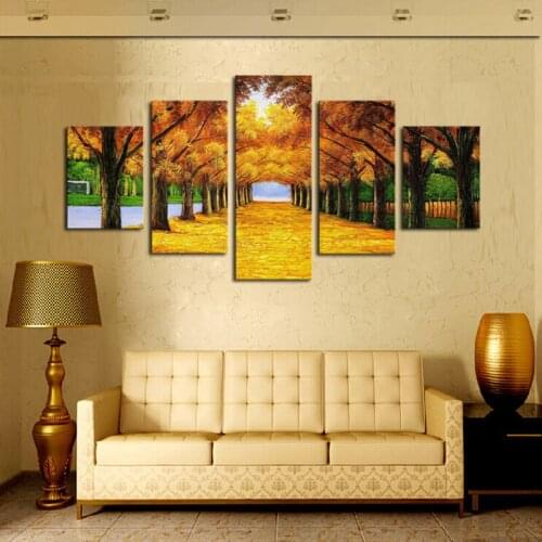 Unframed 5 Panels Nature Yellow GoldenTrees Canvas Print Painting Modern Canvas Wall Art for Wall Decor Home Decoration Artwork