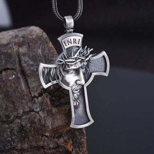 Classic Crown of Thorns Jesus Cross Necklace Fashion Jewelry Punk Style Men Chain Pendant Necklace for Male Party Best Gift