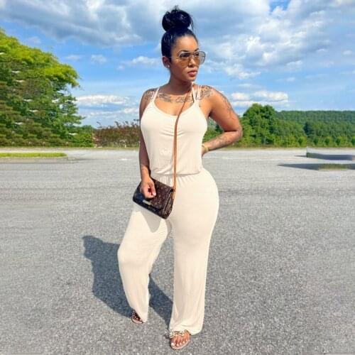 Womens Summer Lounge Wear Loose Overalls for Women Sexy Sling O Neck Drawstring Casual Wide Leg Pants Jumpsuit Women Romper