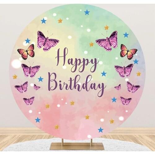 Laeacco Cartoon Butterfly Pattern Child Birthday Party Round Circle Gradient Color Background Baby Portrait Customized Backdrops