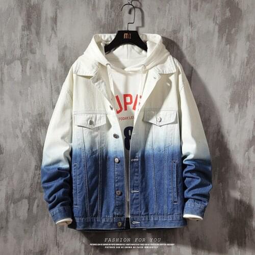 Spring Autumn New Personality Gradient Denim Jacket Mens Casual Jacket Hang Dyed Denim Fashion Style Quality Large Size M-5XL
