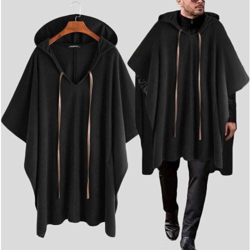 Mens Spring Autumn Poncho Fleece Irregular Cape Coat Jacket Cloak Autumn Warm Outwear Coat Jumper Cape Fashion