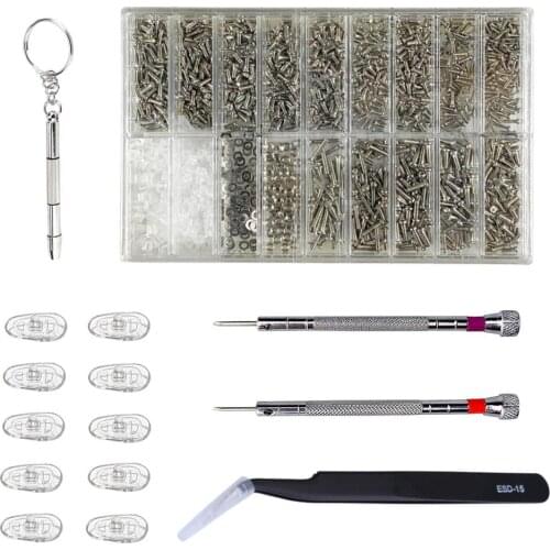 1000 Pcs Eyeglass Screws Assortment Repair Tool Kits With Nose Pads Screwdrivers Tweezer