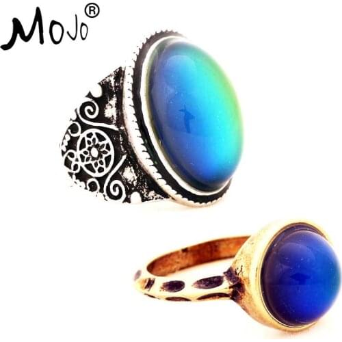 2PCS Fashion Vintage Bronze Plated Color Changing Mood Rings Changing Color Temperature Emotion Feeling Rings Set For Women/Men