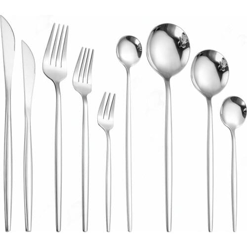Western Dinner Spoon and Fork Set Dinnerware Set 18/10 Stainless Steel Mirror Silver Cutlery Set Tableware Set Drop Shipping