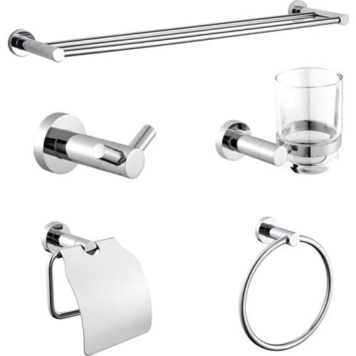 Chrome Stainless Steel Round Wall Mounted Hand Towel Bar Ring Toilet Paper Holder Robe Towel Hooks Bathroom Accessories Kit