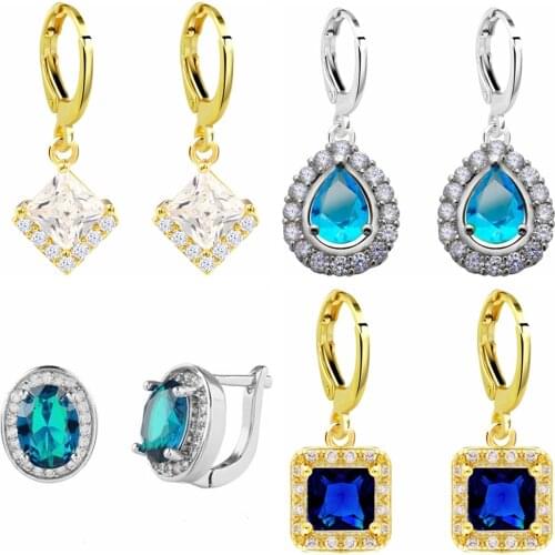 2021 New Fashion Simple Style White Zircon Drop Earrings for Women Golden Round Heart Water Drop Wedding Earrings Jewelry Gift