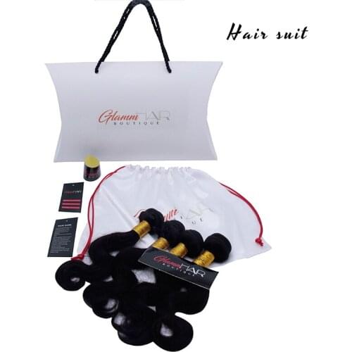 Custom Virgin Hair Extensions Paper Hang Tags Satin Drawstring Bags Wrapping Stickers OEM Hairs Wrap Bundle Packing Box