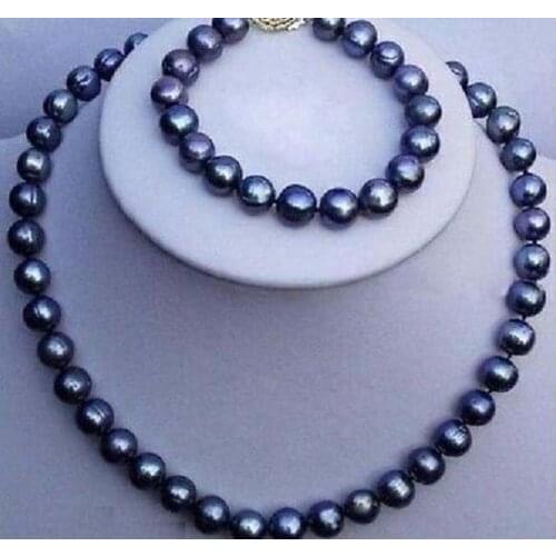 7-8mm natural tahitian black pearl necklace bracelet set