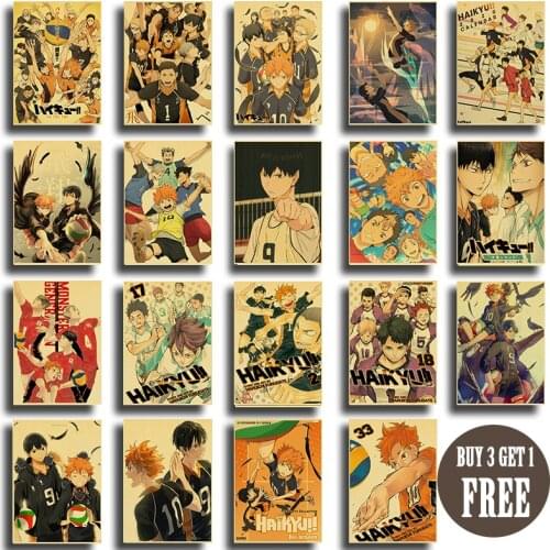 Japanese Anime Haikyuu Poster Krafe Paper Printed Art Retro Painting Home Room Bar Wall Stickers Fans Collection Wall Posters