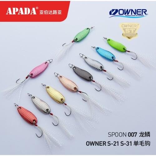 APADA Spoon 007 Loong Scale OWNER Single HOOK+Feather 2.5g/3.5g 28-32mm Multicolor Zinc alloy Metal Spoon Fishing Lures