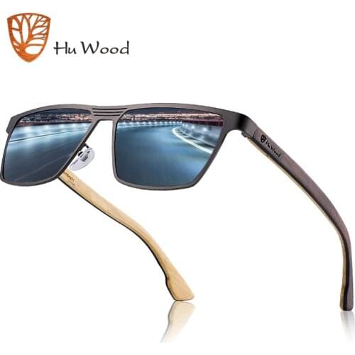 HU WOOD Metal Frame Natural Wooden Men Sunglasses Polarized Sun Glasses Women Blue Mirror Eyewear oculos de sol masculino GR8045