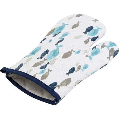 Oven Mitt Heat Insulation Microwave Gloves Cute Blue Fish Cotton Gloves Pad Kitchen Baking Cook Padded Cooking Tool