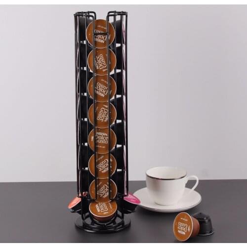 Rotatable 32Cups Black Coffee Pods Holder Dolce Gusto Capsule Holder Metal Coffee Capsule Stand Display Storage Shelves Rack