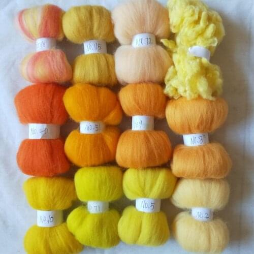 WFPFBEC alpaca Curly Fiber for Wool Felt especially for Poodle/Bichon and Sheep yellow color 120g 10g/color 12colors