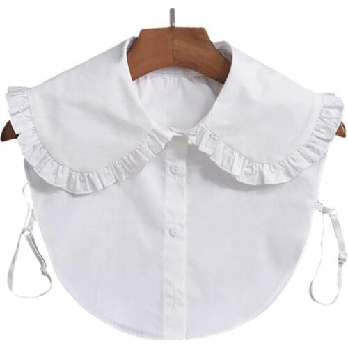 Women Sweet Lolita Doll Decorative False Fake Collar Large Lapel Ruffles Trim Button Down Detachable Half Shirt Dickey