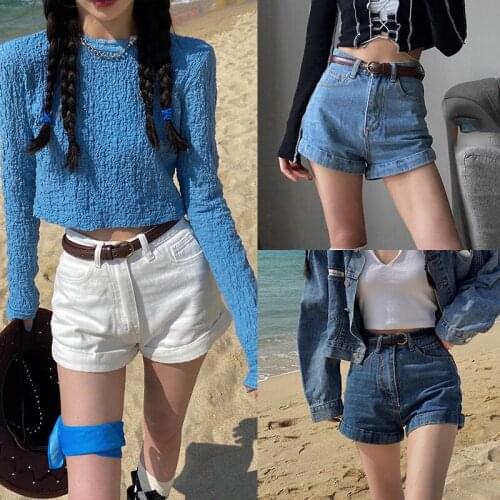 Women Summer Denim Shorts High Street Casual Straight Short Jeans Short Feminino Female (Without Belt)