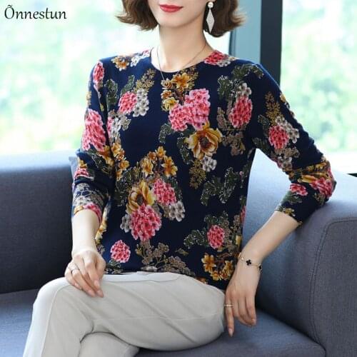 Print Womens Sweaters Autumn Spring Women Clothing Pullover Long Sleeve Top Femme Plus Size Knitted Sweater
