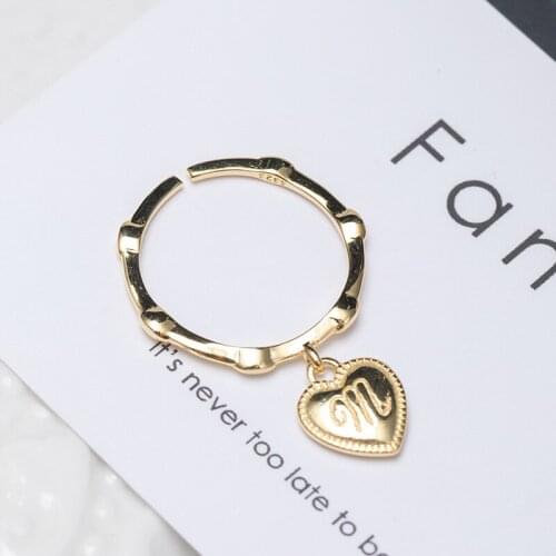 Heart letter M golden ring woman 100% Sterling 925 silver Jewelry INS style Adjustable rings for women girl gift free size ring