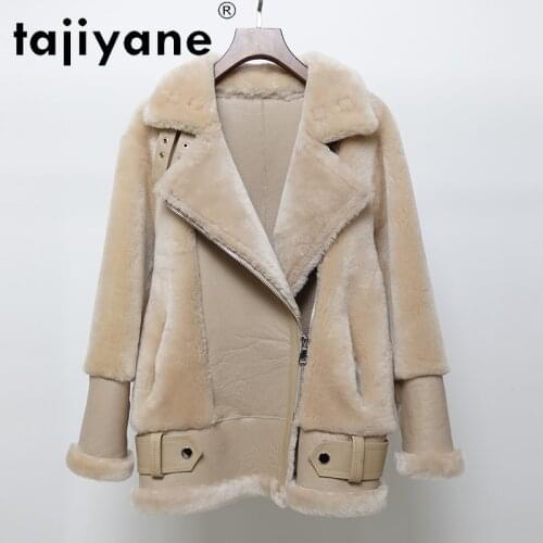 Tajiyane Women Winter Coat Wool 2020 Womens Natural Sheep Fur Jackets Woman Genuine Sheepskin Coats Biker Mujer Parkas TN1428