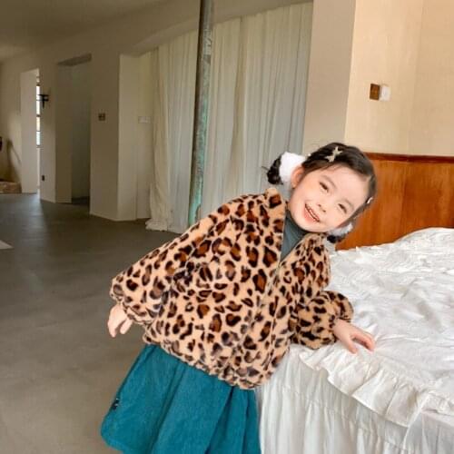 Leapord Print Kids Winter Clothes Winter Kids Coat Thicken Lining Girls Jacket Warm Kids Outerwear Vintage Kids Girls Thick Coat
