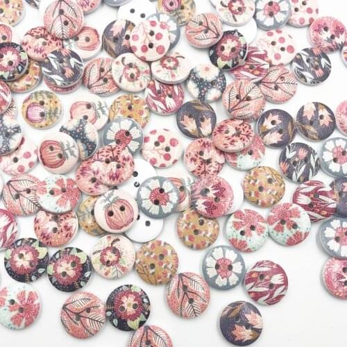 100 pcs Decorative Craft Buttons Wooden Painting Flowers Series Button DIY Handmade WB662