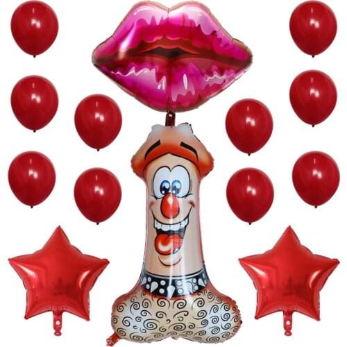 14pcs Big Lips Shape Aluminium Foil Balloon Inflatable Penis Boobs Ballons Bachelorette LiGlobos Hen Night Adult Party Supplies