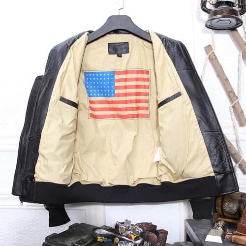 2020 Vintage Black Men American Pilot Jacket Plus Size XXXL Genuine Cowhide Autumn Aviator Leather Coat FREE SHIPPING