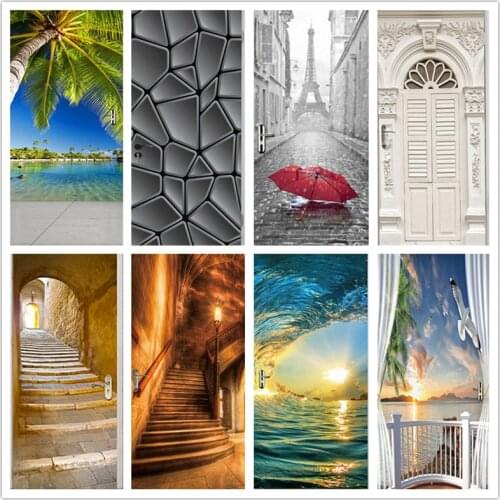 3D Door Stickers DIY PVC Self-adhesive Waterproof Creative Landscape Door Sticker For Living Room Bedroom Home Decor Poster