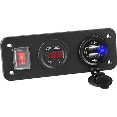 Car Charger Dual Usb QC3.0 Quick Charge Voltmeter with Switch On/off 3 in 1Panel Waterproof For Mobile Phone Fast Charge 12-24V