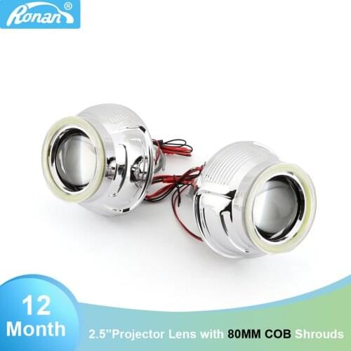 Car styling 2.5"Bi-xenon Lens Projector with 80mm COB Angel Eyes Halo shrouds/masks For H1 HID Headlight Car Retrofit