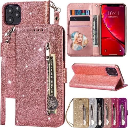 For iPhone 12 11 Pro X XR XS Max SE2020 Case Glitter PU Leather Holder Stand Cover For iPhone 8 7 6 6S Plus 5 5S SE Wallet Case