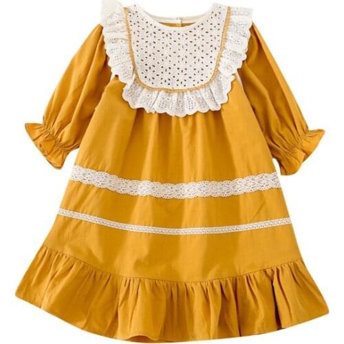Girls Dress Spring Autumn Long Sleeve Lace Collar Dresses for Children Kids