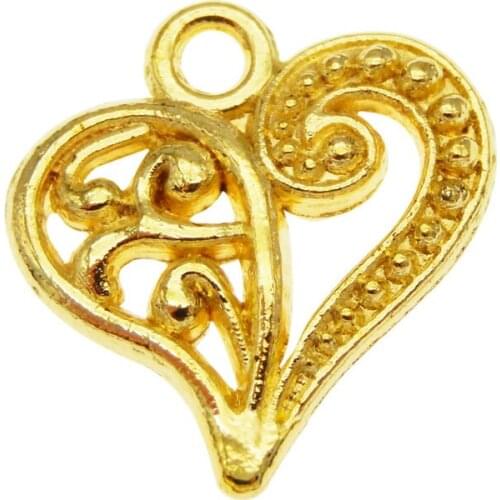Julie Wang 20PCS Tiny Heart Shape Charms Hollow Gold Color Heart Pendant Bracelet Alloy Jewelry Making Accessory