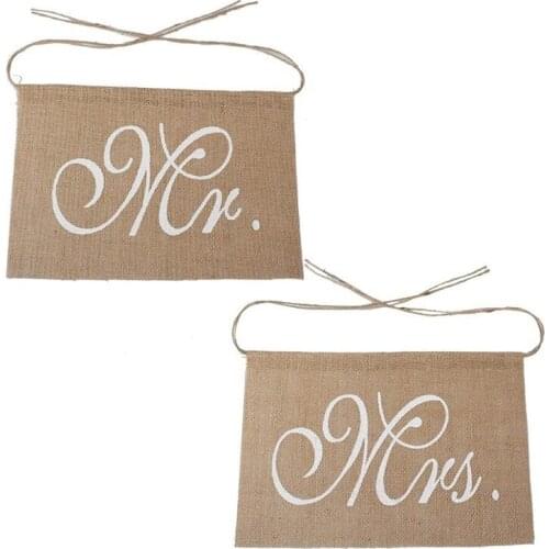 Mr & Mrs Burlap Chair Banner Set Chair Sign Garland Rustic Wedding Photo Background Backdrop Party Chair Decoration