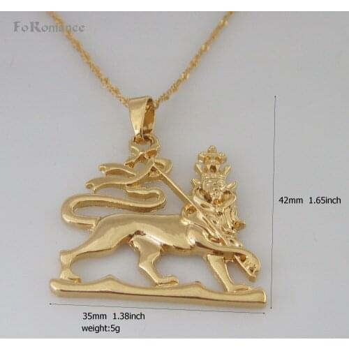 Foromance/ YELLOW GOLD OVERLAY 18" NECKLACE & LION CARRYING BANNER GOD CROWN PENDANT HANGS 1.46"